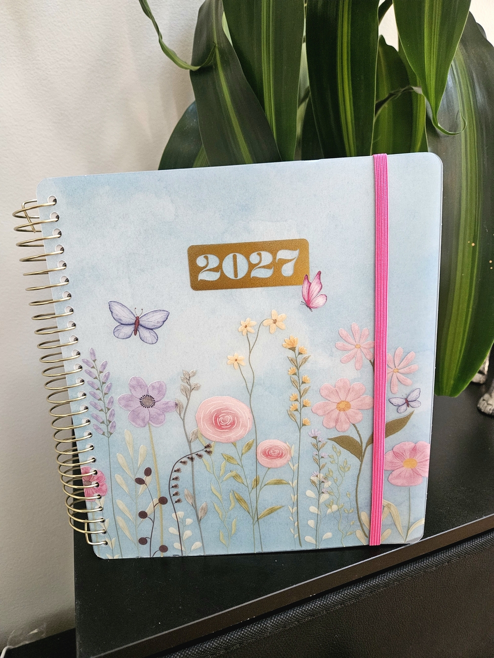 2027 Floral Spiral Planner with Pink Elastic W/dividers